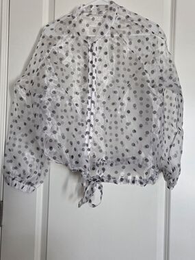 Dalin Sheer White Polka Dot Tie-Hem Jacket